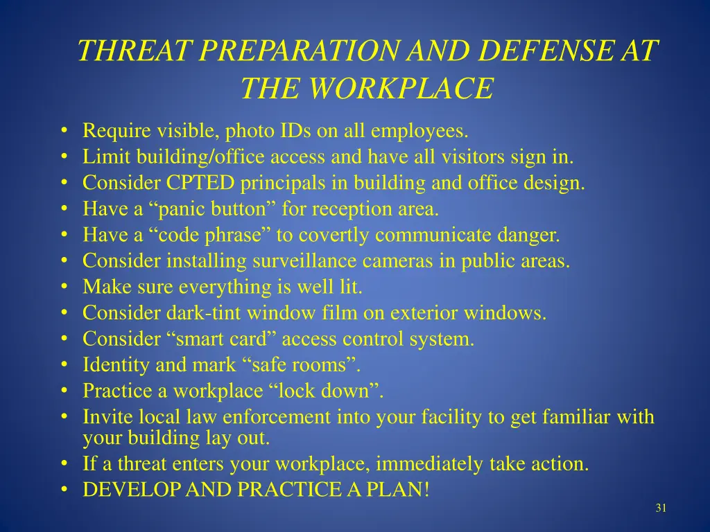 threat preparation and defense at the workplace