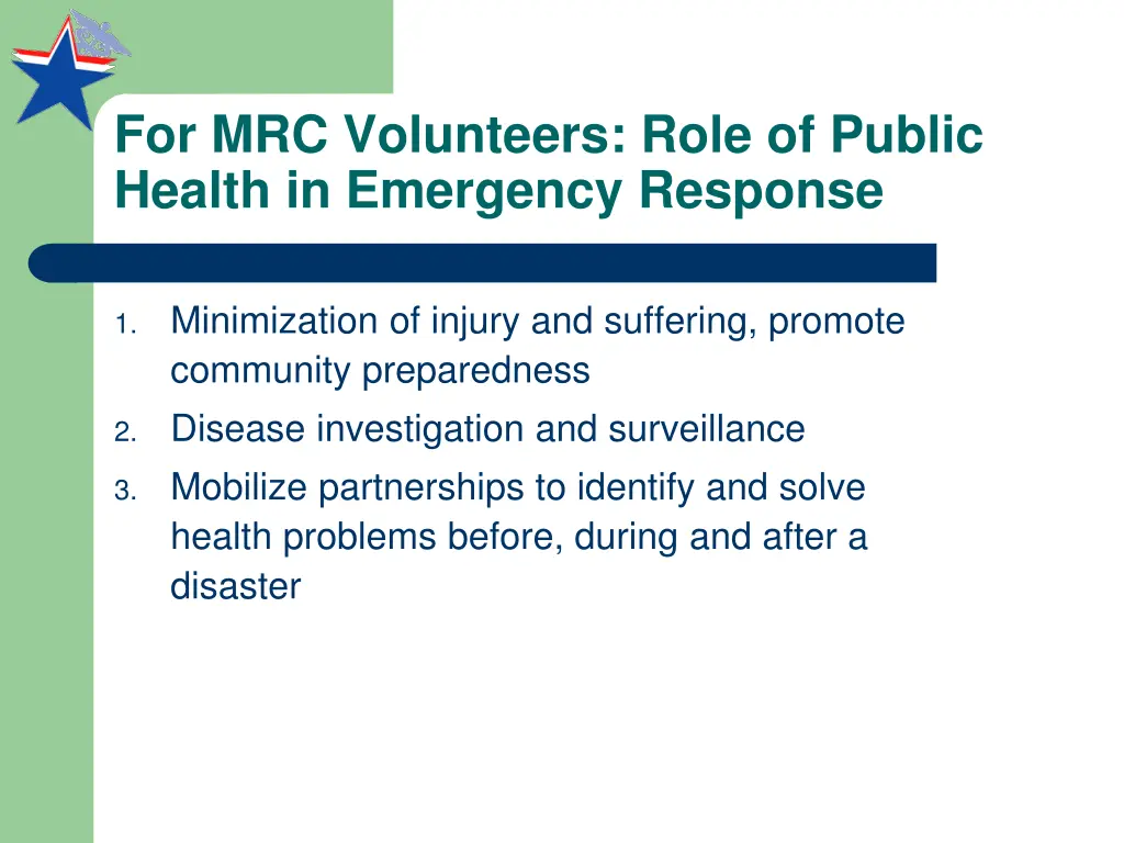 for mrc volunteers role of public health