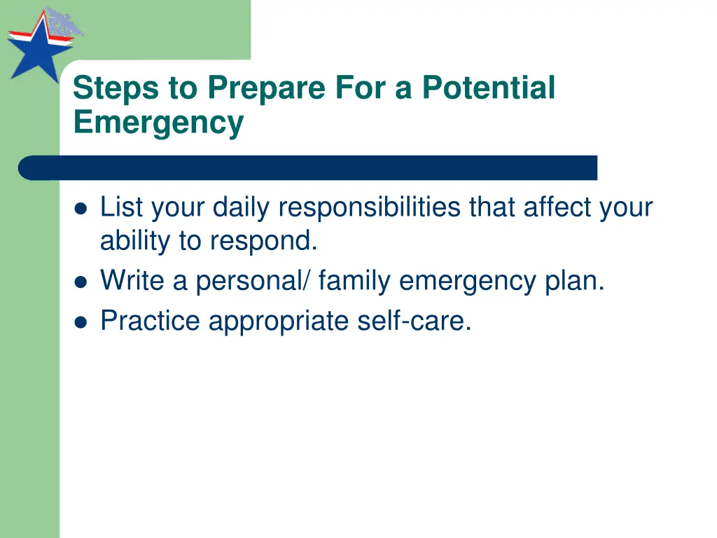 steps to prepare for a potential emergency