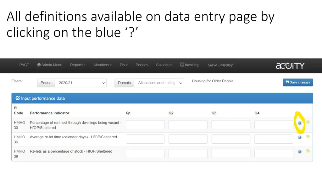 all definitions available on data entry page