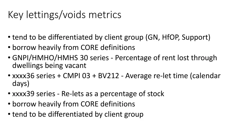 key lettings voids metrics