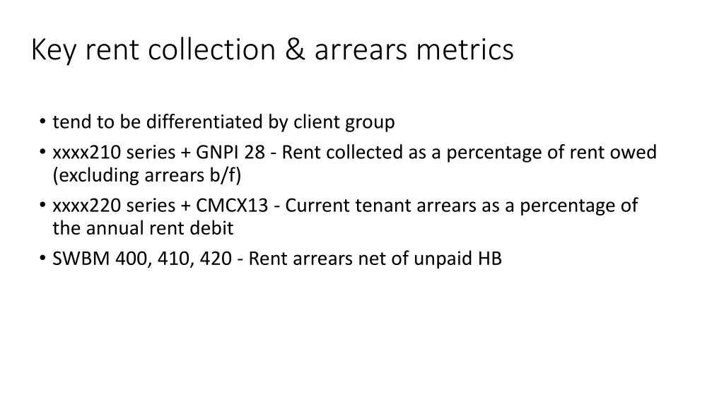 key rent collection arrears metrics