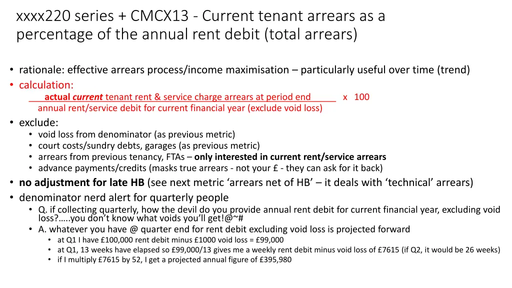 xxxx220 series cmcx13 current tenant arrears