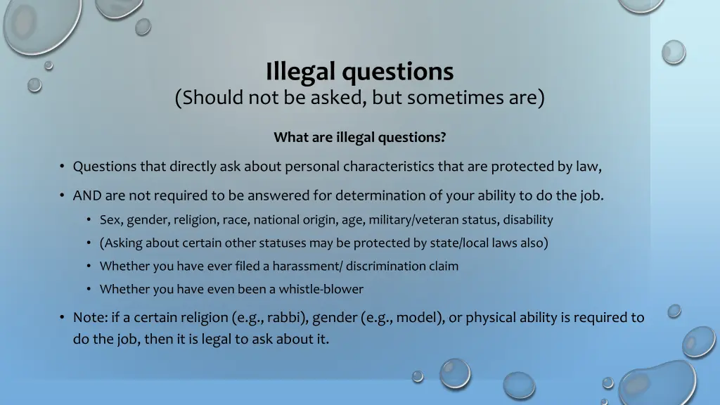 illegal questions should not be asked