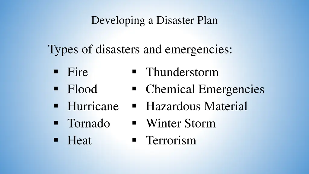 developing a disaster plan