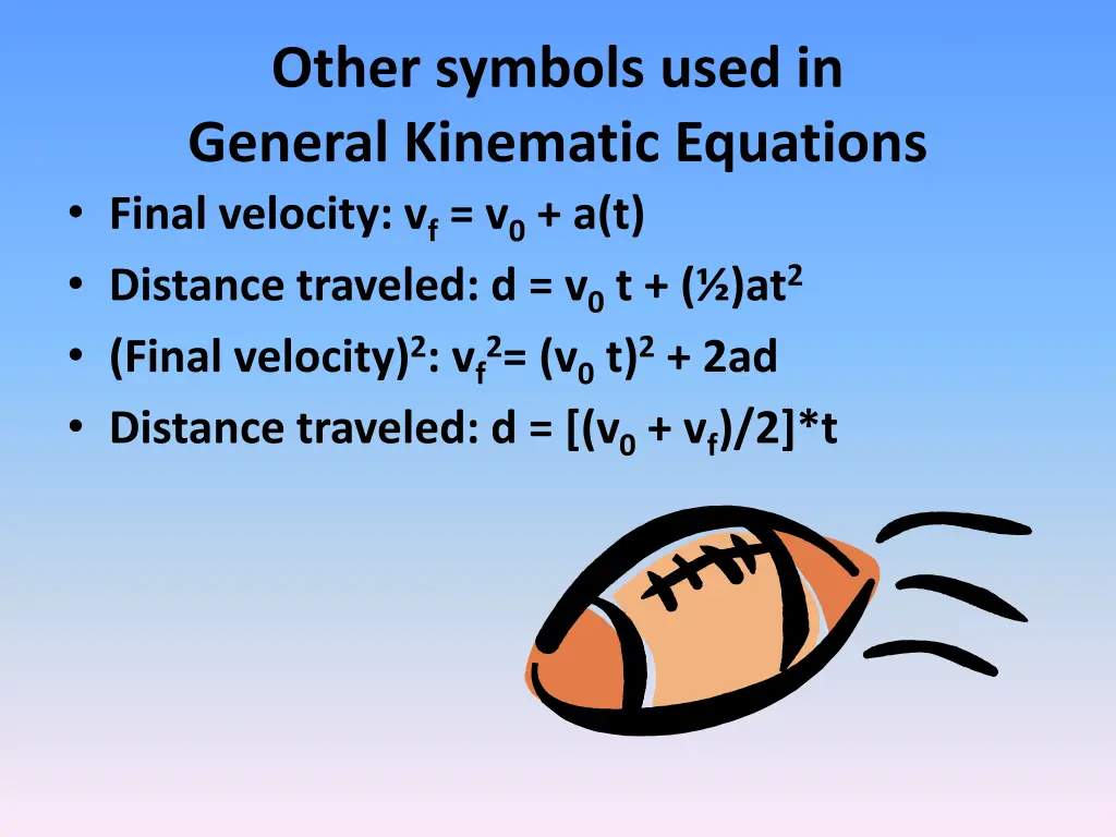 other symbols used in general kinematic equations