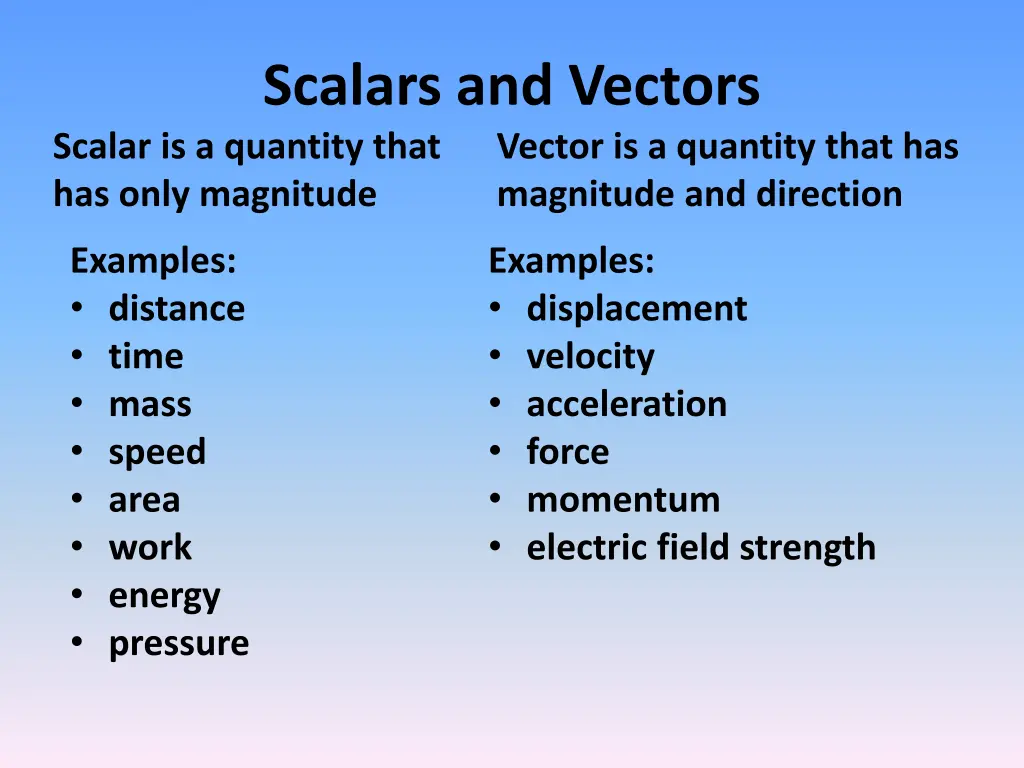 scalars and vectors scalar is a quantity that