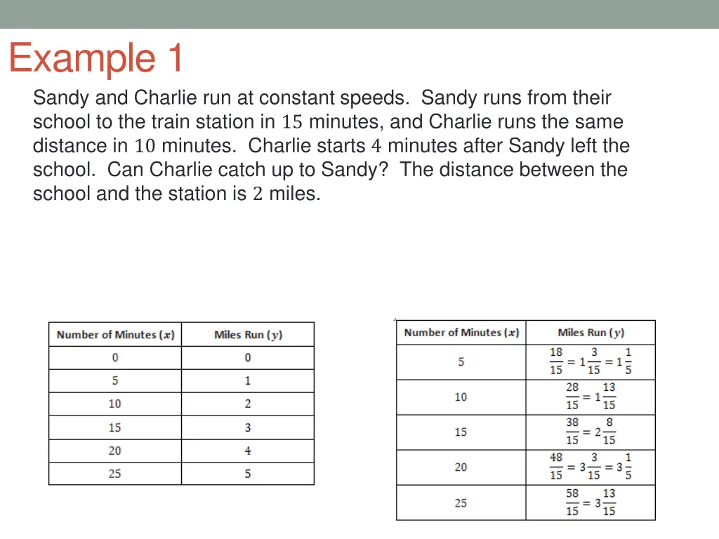 example 1 sandy and charlie run at constant