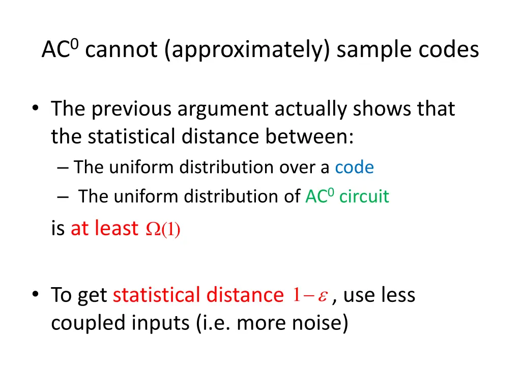 ac 0 cannot approximately sample codes