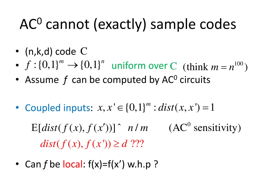 ac 0 cannot exactly sample codes