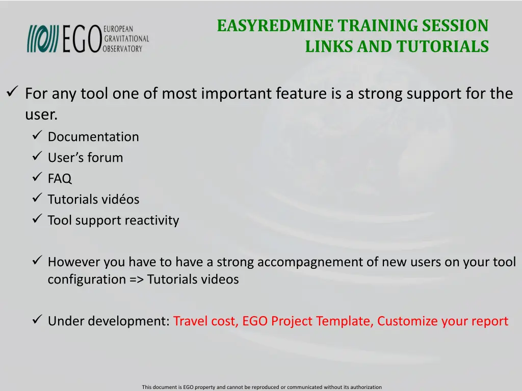 easyredmine training session links and tutorials