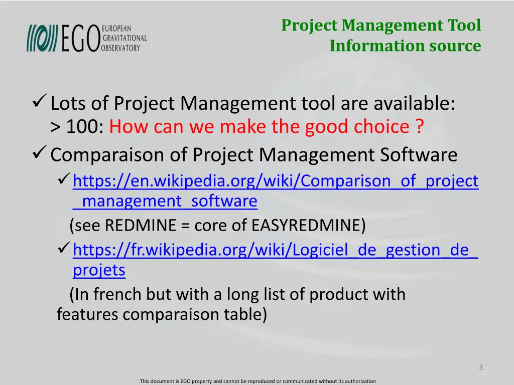 project management tool information source