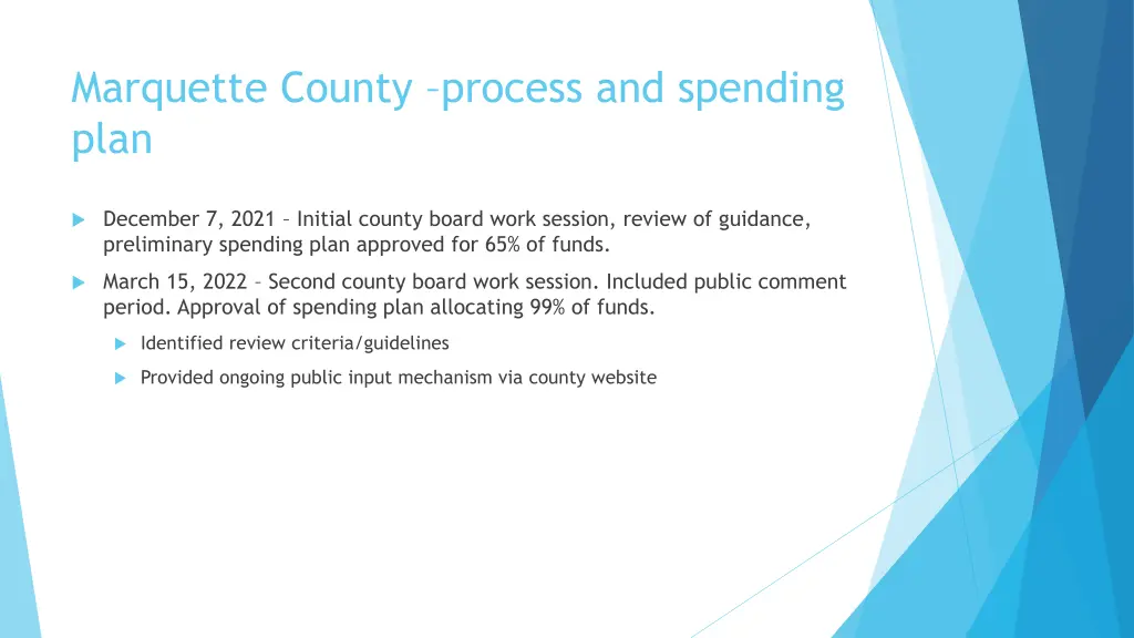 marquette county process and spending plan