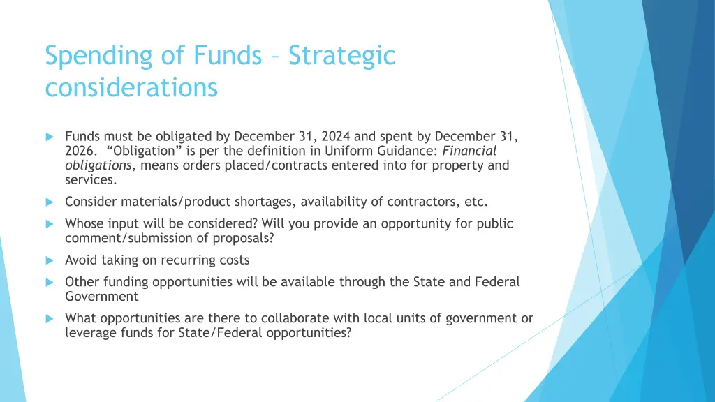 spending of funds strategic considerations