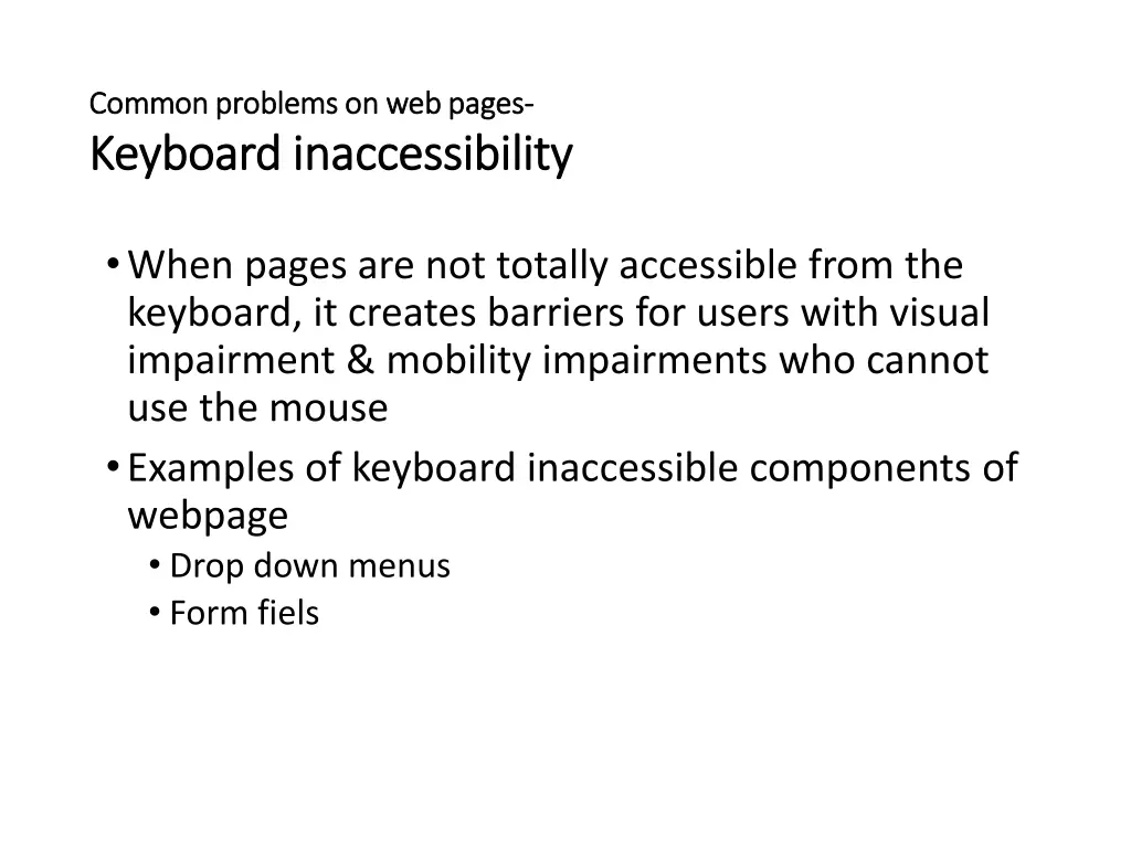 common problems on web pages common problems