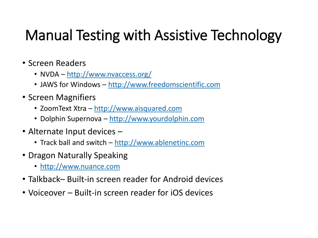 manual testing with assistive technology manual