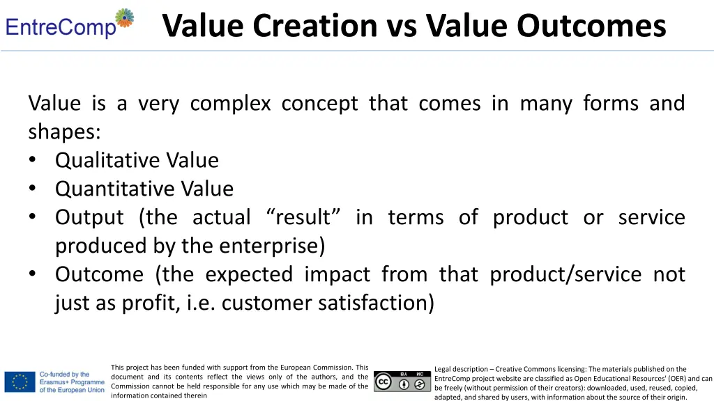 value creation vs value outcomes