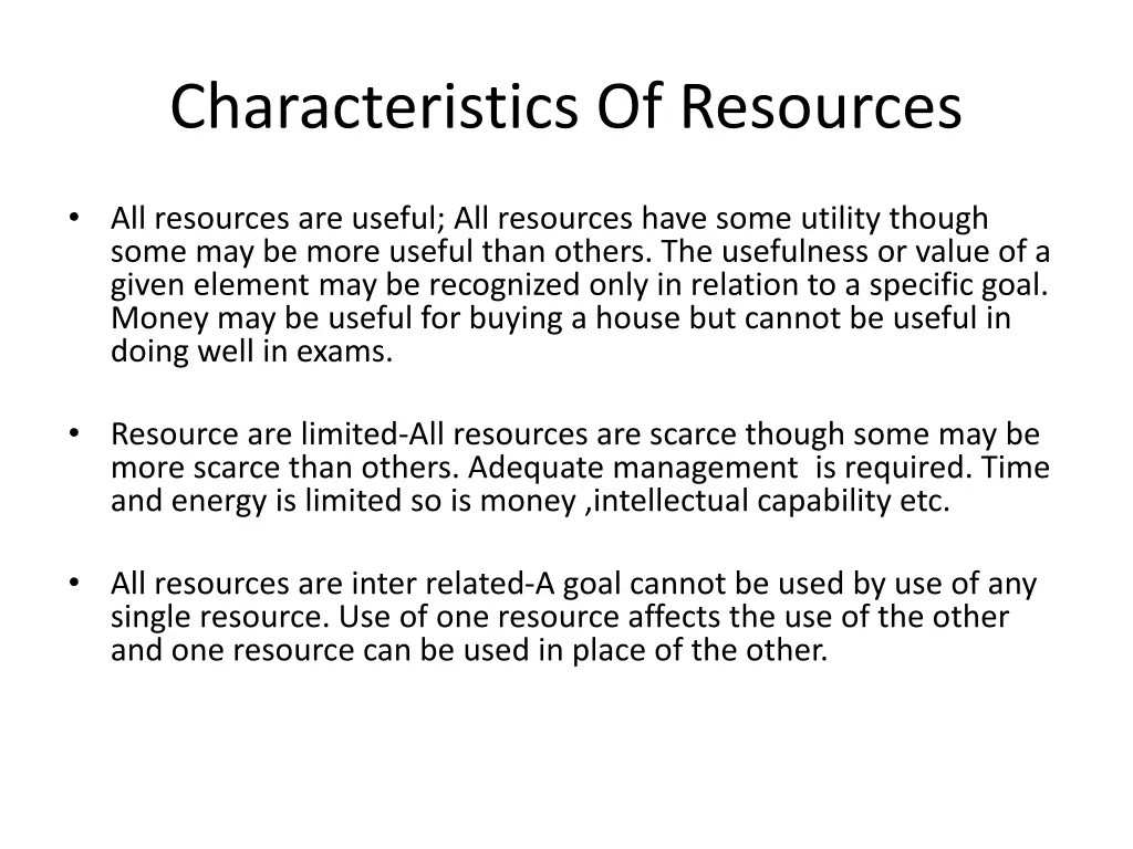 characteristics of resources