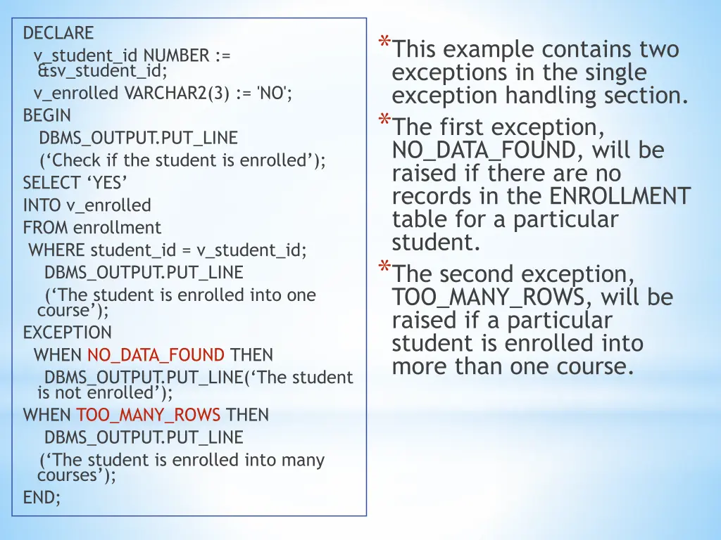 declare v student id number sv student