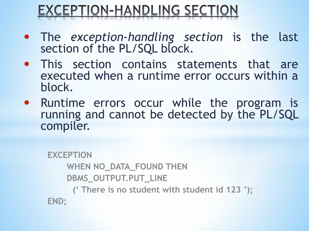 exception handling section