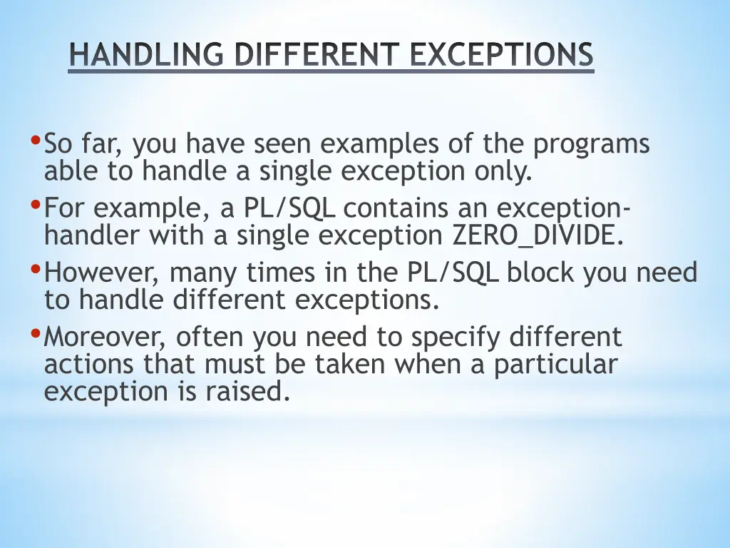 handling different exceptions