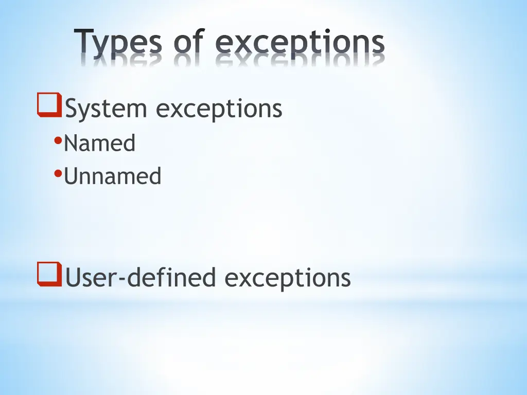 types of exceptions