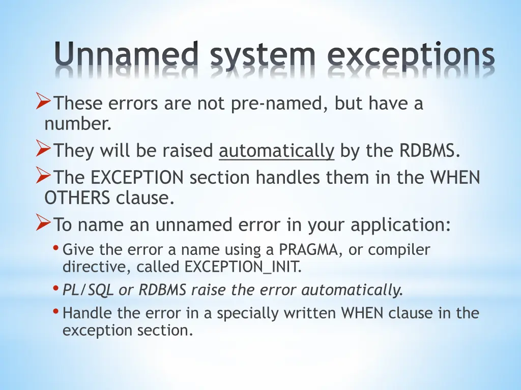 unnamed system exceptions