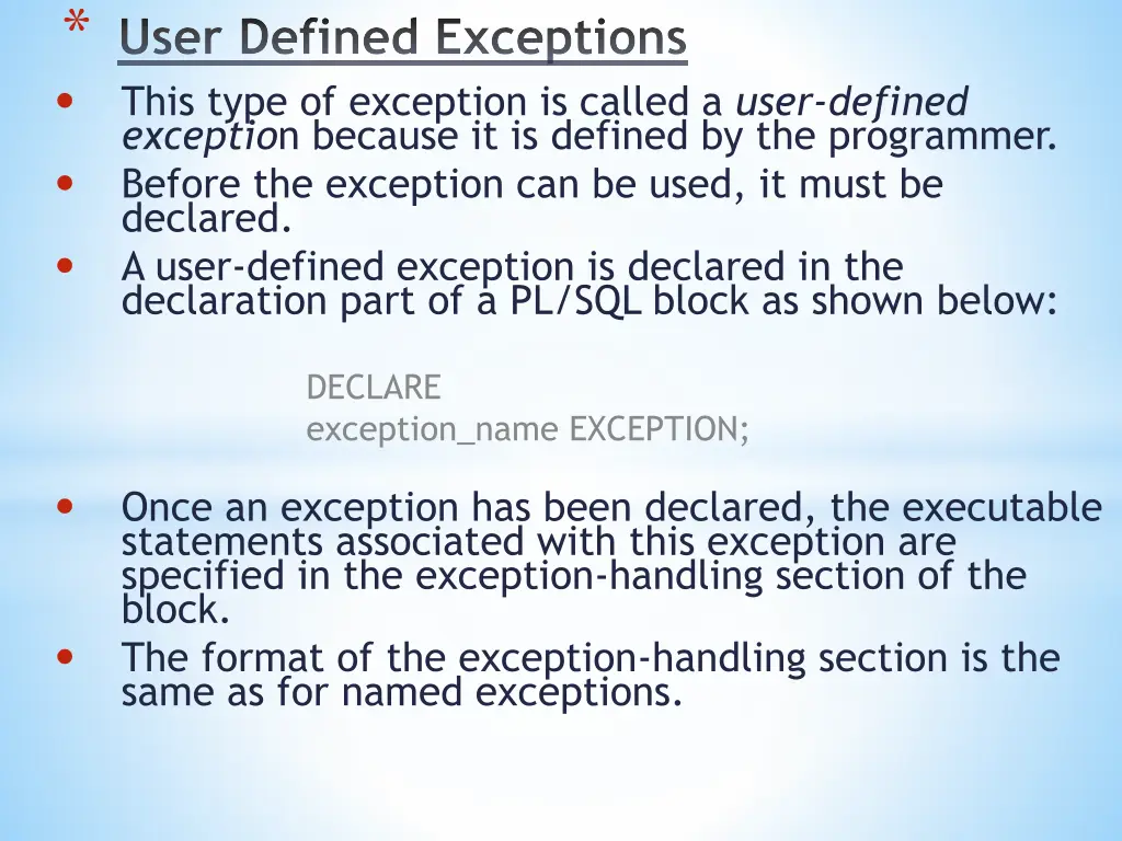 user defined exceptions