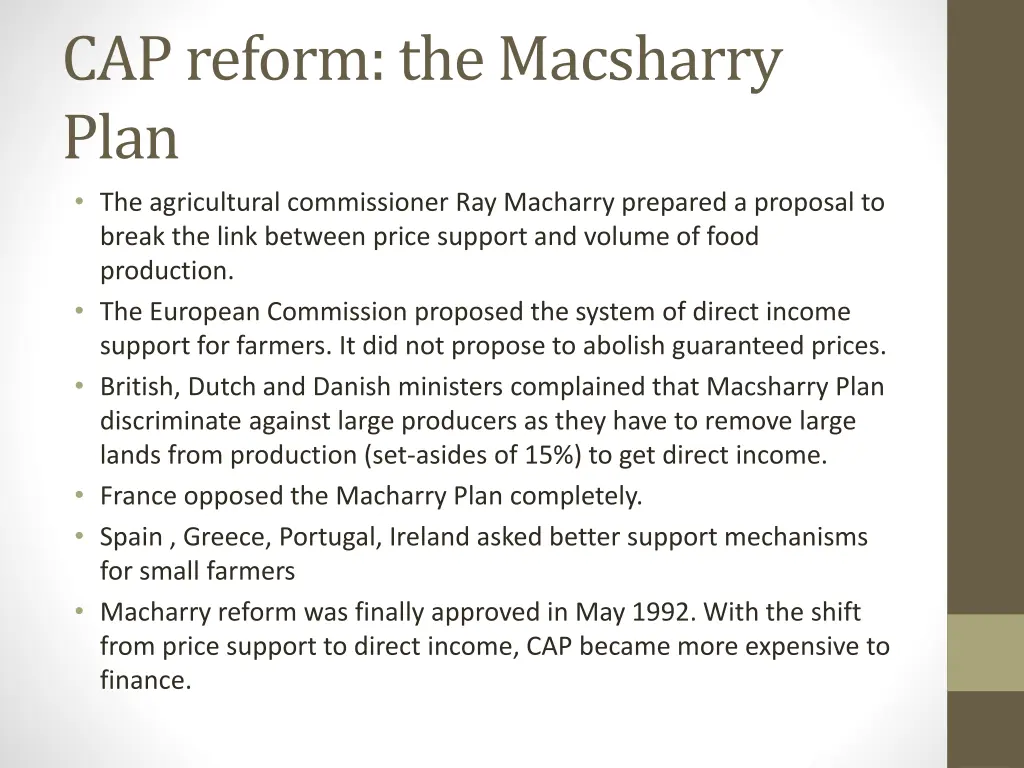 cap reform the macsharry plan the agricultural