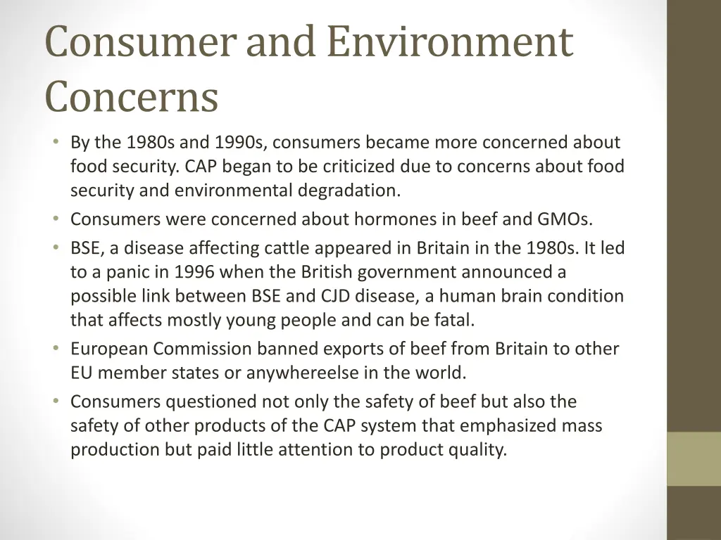 consumer and environment concerns by the 1980s