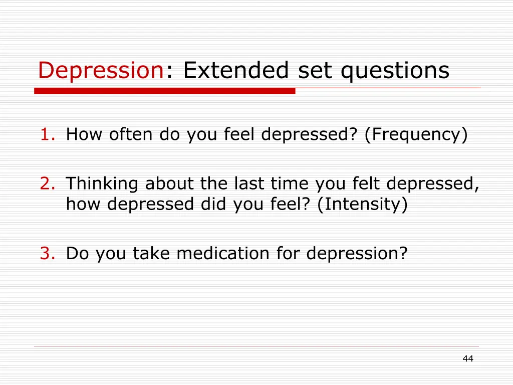 depression extended set questions