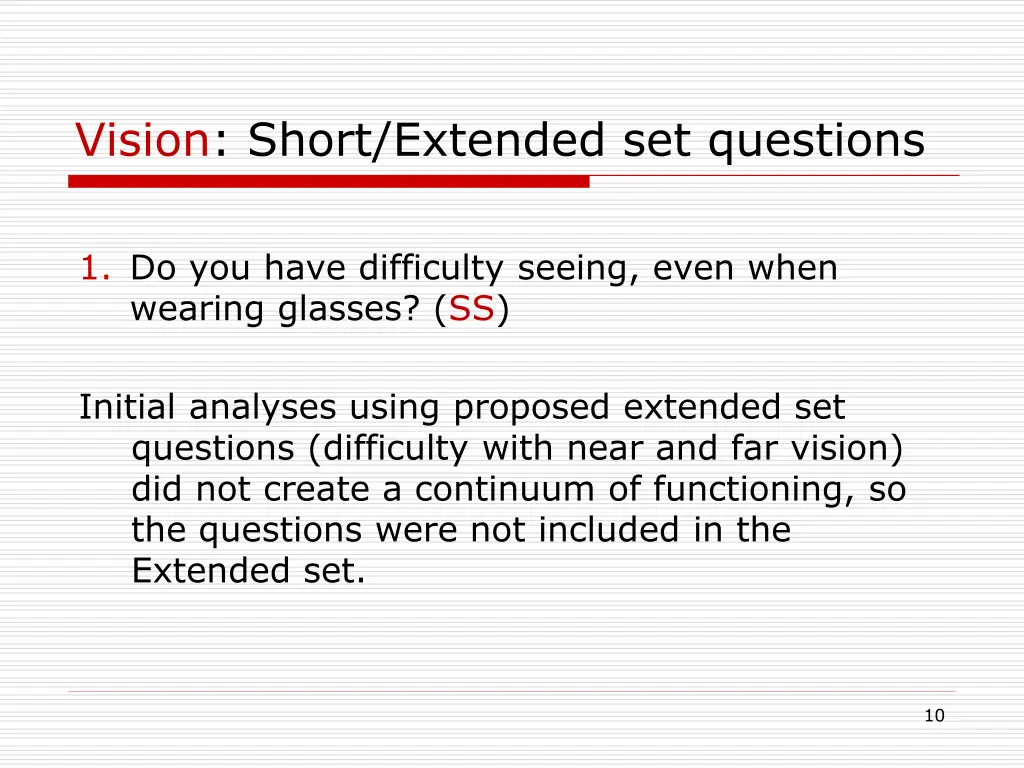 vision short extended set questions