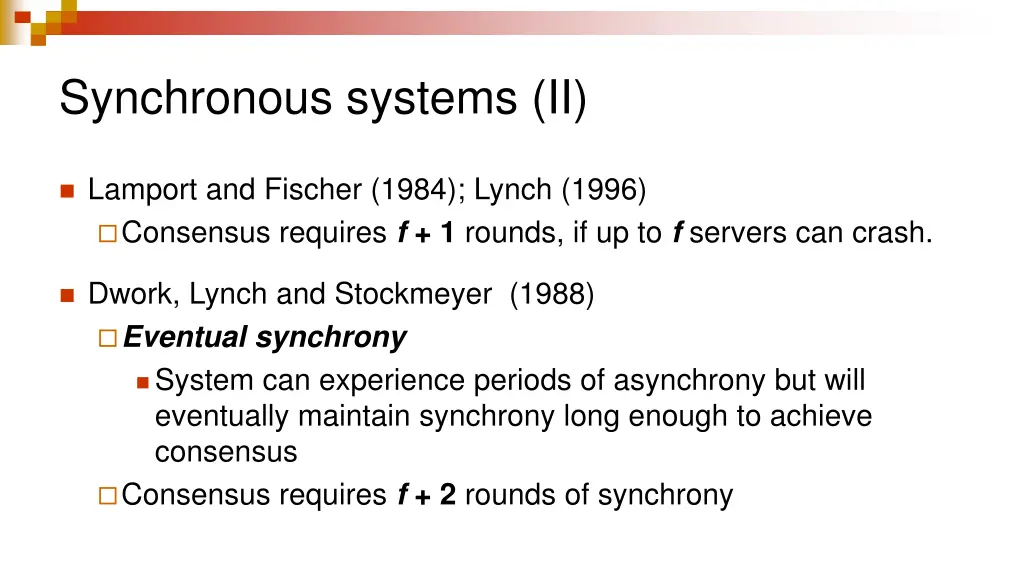 synchronous systems ii