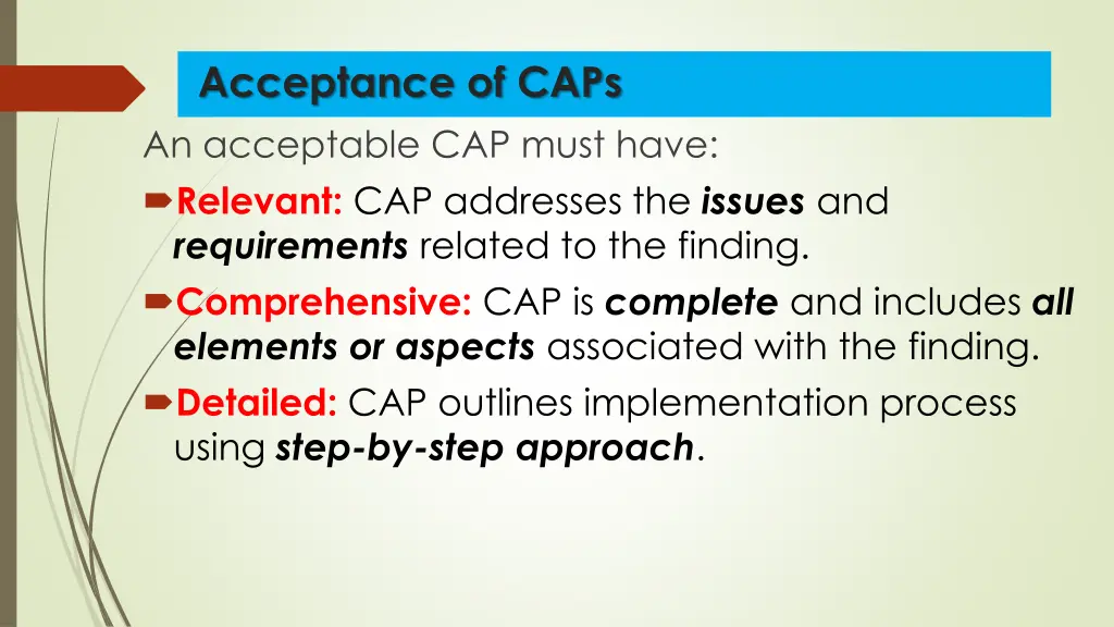 acceptance of caps an acceptable cap must have