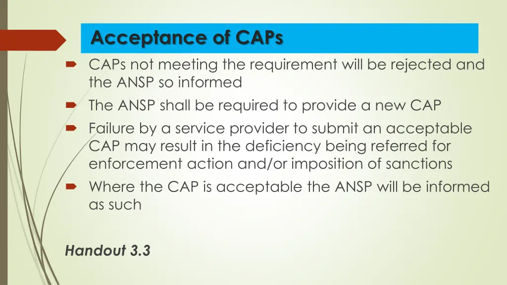 acceptance of caps caps not meeting