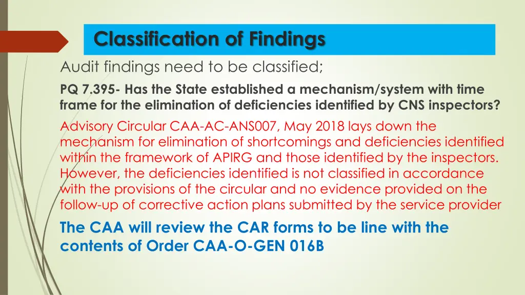 classification of findings audit findings need