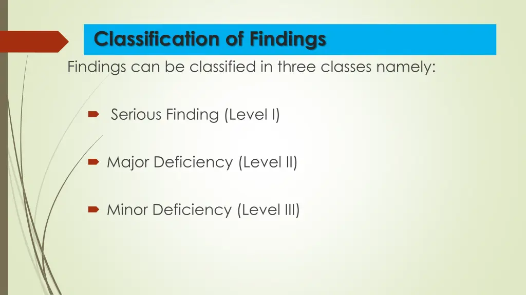 classification of findings findings