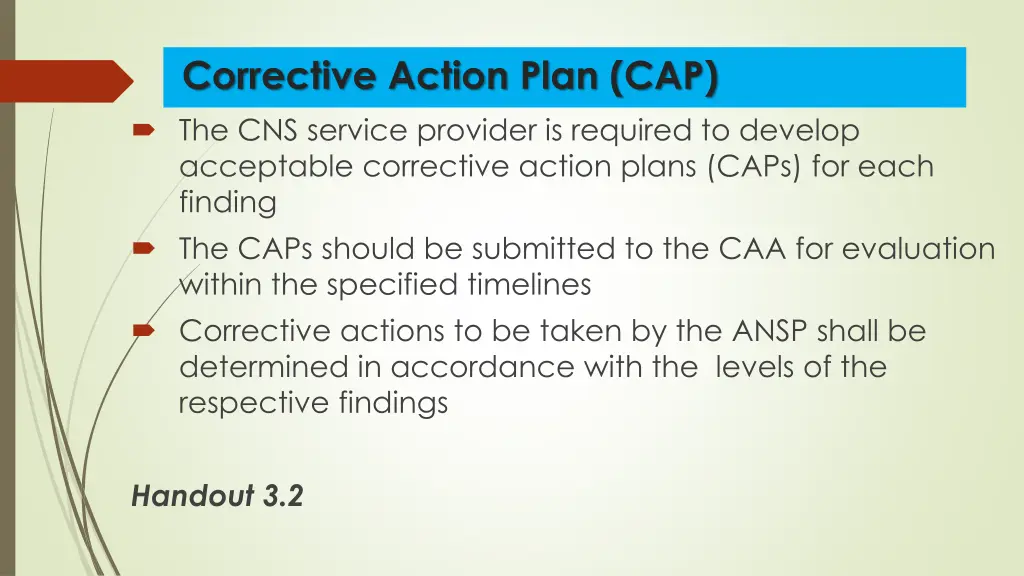 corrective action plan cap the cns service