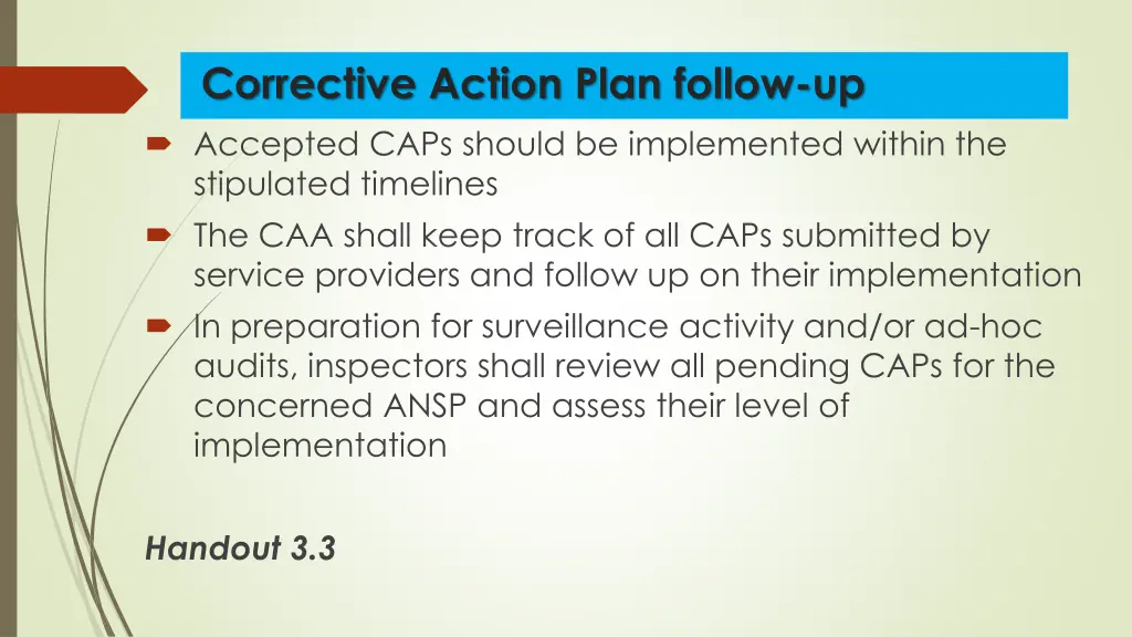 corrective action plan follow up accepted caps