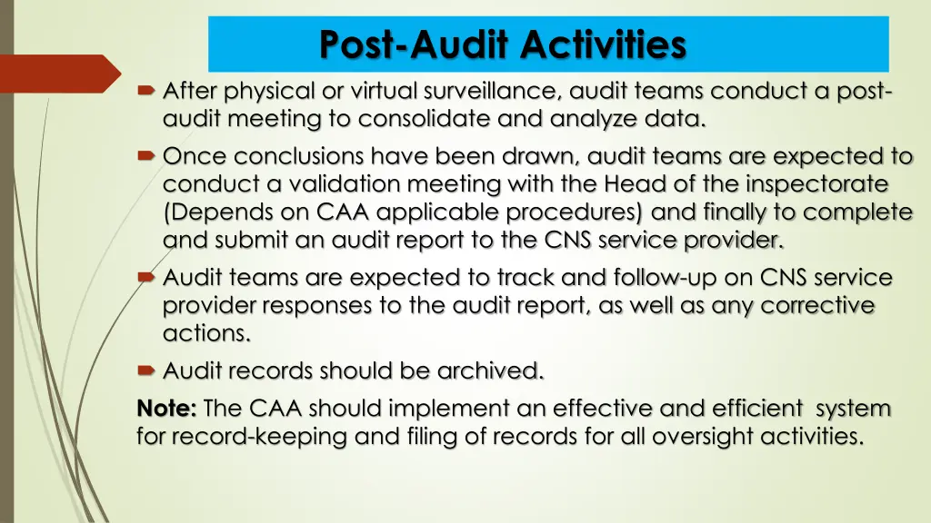 post audit activities after physical or virtual