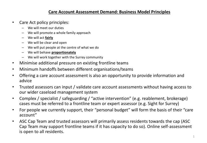 care account assessment demand business model