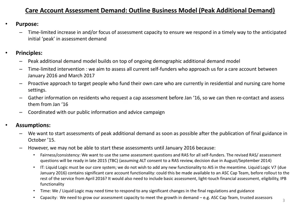 care account assessment demand outline business 1