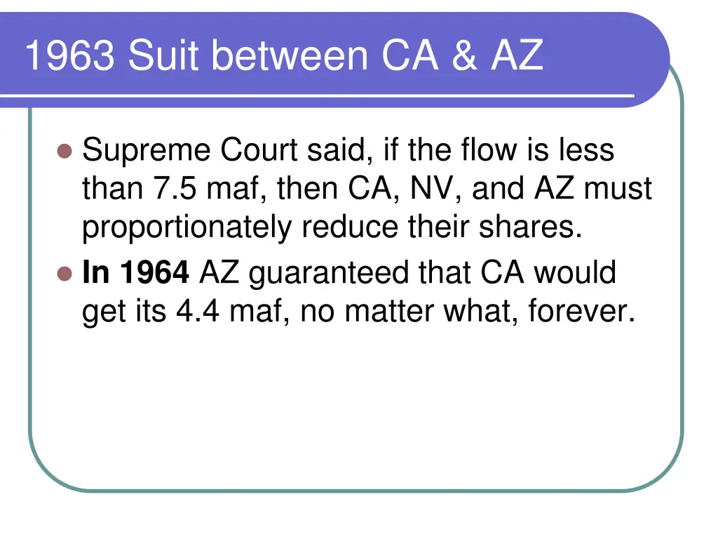 1963 suit between ca az