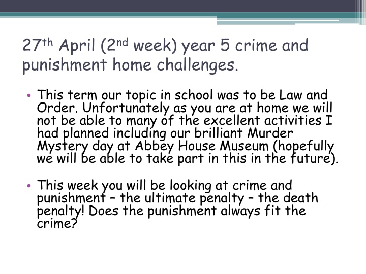 27 th april 2 nd week year 5 crime and punishment