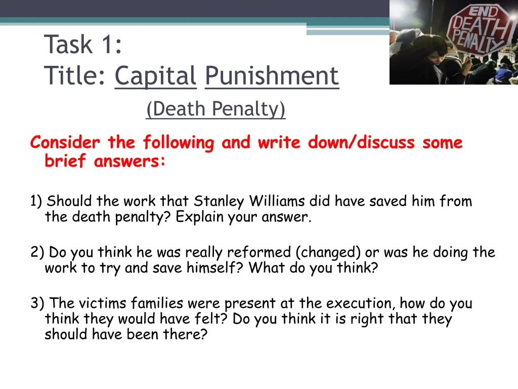 task 1 title capital punishment death penalty