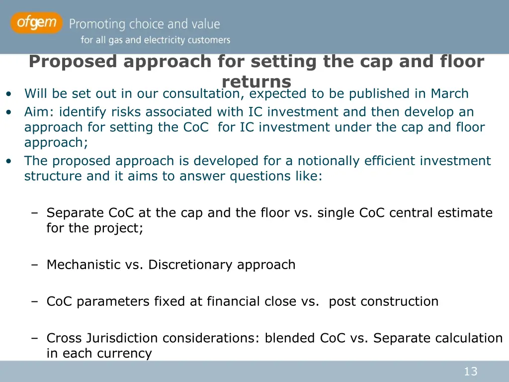 proposed approach for setting the cap and floor