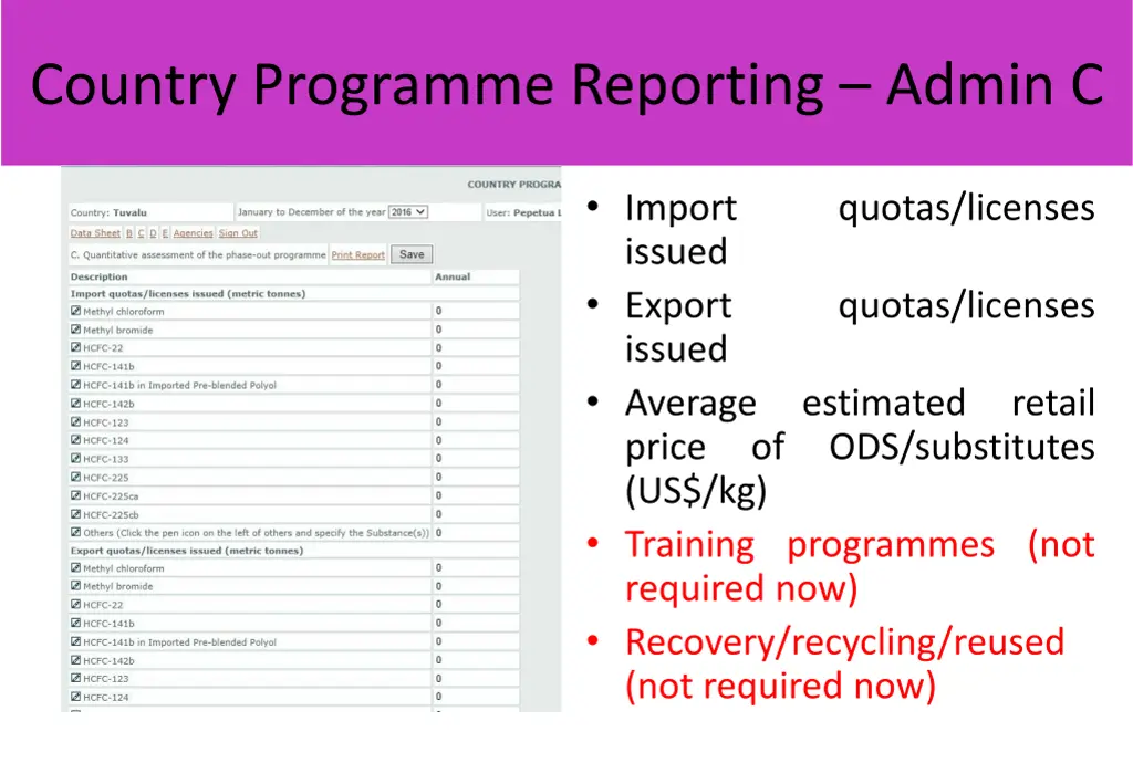 country programme reporting admin c