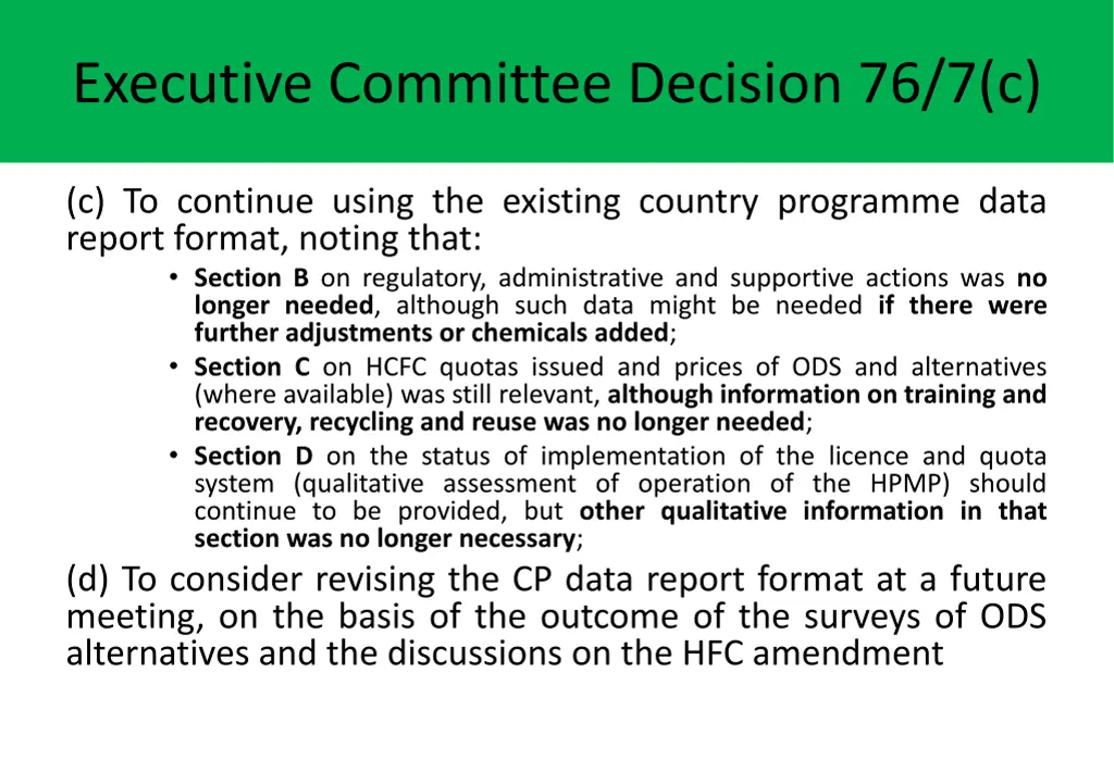 executive committee decision 76 7 c