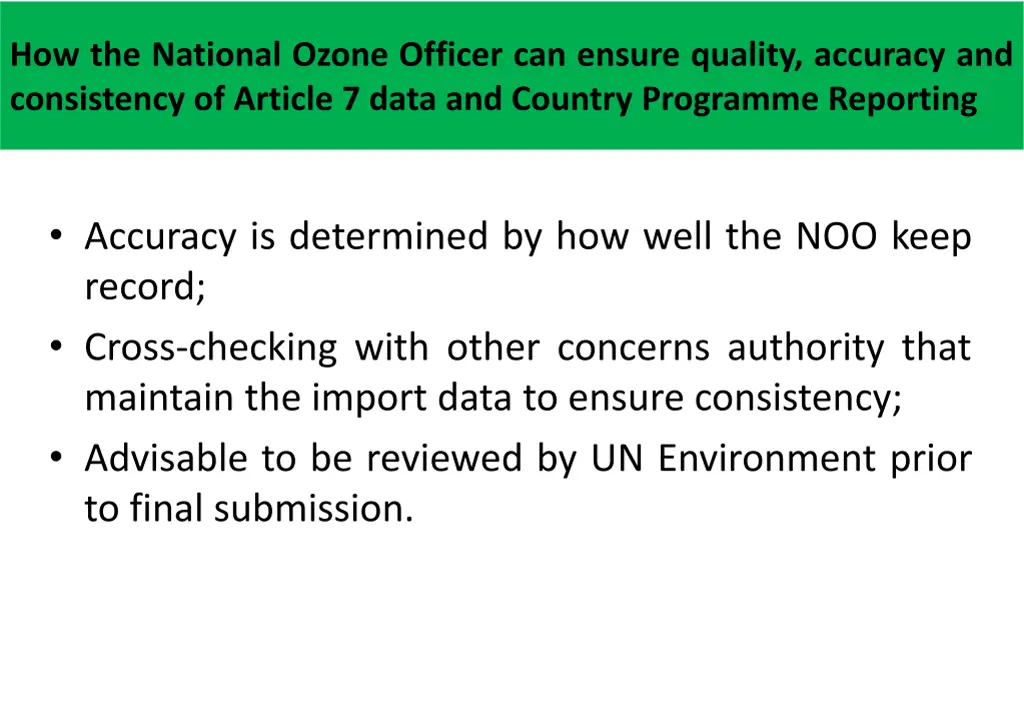 how the national ozone officer can ensure quality