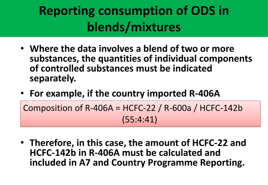 reporting consumption of ods in blends mixtures